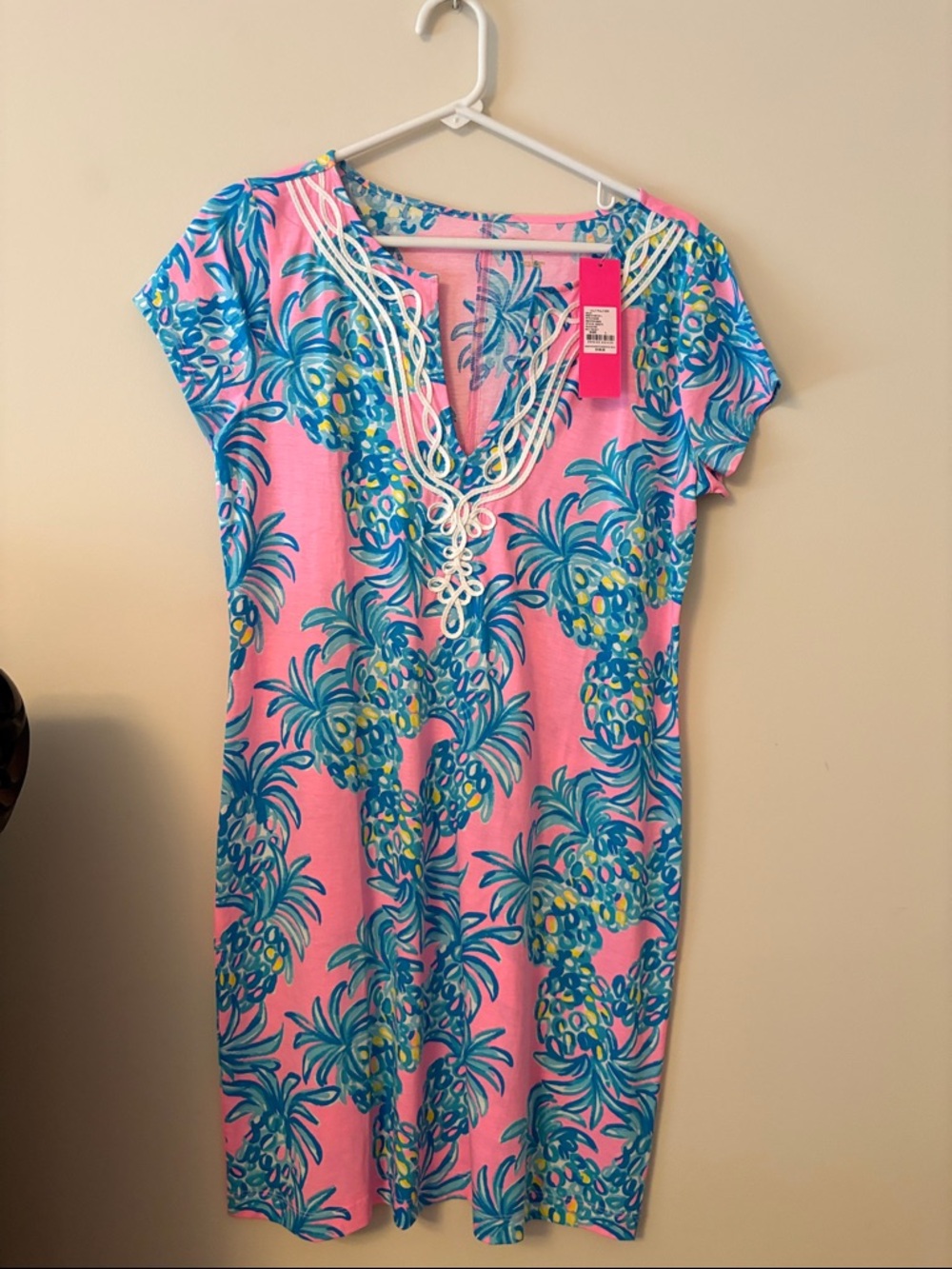 Lilly Pulitzer Pink Tropical Pineapple Knit Midi Dress with Blue Print